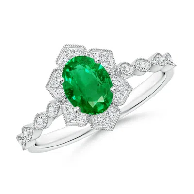 Angara Oval Emerald Trillium Floral Shank Ring In Metallic