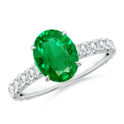 Angara Oval Emerald Two Tone Engagement Ring With Accents In Green
