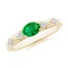 Angara Oval Emerald Vintage Style Ring With Diamond Accents In Yellow Gold/rich Medium Green