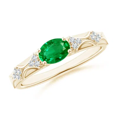 Angara Oval Emerald Vintage Style Ring With Diamond Accents In Gold