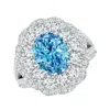 Angara Oval Fancy Intense Blue Diamond Floral Halo Split Shank Cocktail Ring