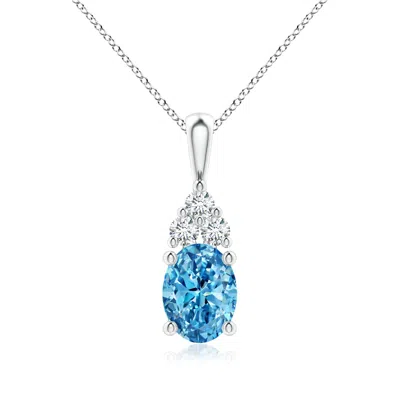 Angara Oval Fancy Intense Blue Diamond Solitaire Pendant With Trio Accents