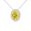 Angara Oval Lab-grown Fancy Intense Yellow Diamond Halo Pendant In White Gold/fancy Intense