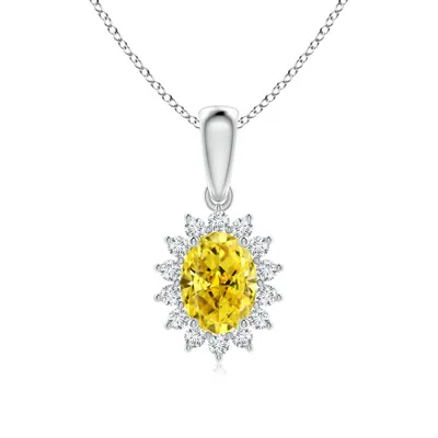 Angara Oval Fancy Intense Yellow Diamond Pendant With Floral Halo