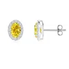 Angara Oval Fancy Intense Yellow Diamond Studs With Halo In White Gold/fancy Intense