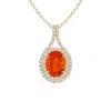 Angara Oval Fire Opal Double Halo Loop Pendant In Yellow Gold/orangish Red