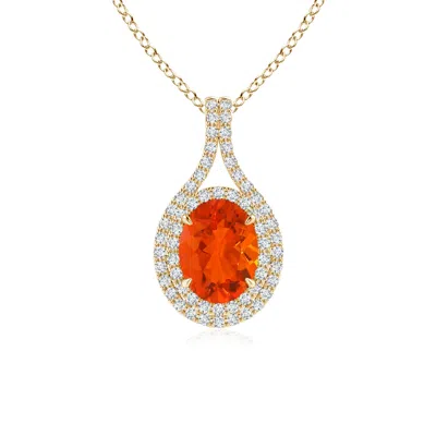Angara Oval Fire Opal Double Halo Loop Pendant In Gold