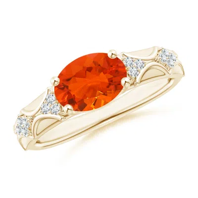 Angara Oval Fire Opal Vintage Style Ring With Diamond Accents In Gold