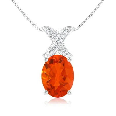 Angara Oval Fire Opal Xo Pendant With Diamonds In Metallic