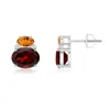 Angara Oval Garnet And Citrine Stud Earrings With Diamonds In Platinum/medium Red