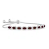 Angara Oval Garnet Bolo Bracelet With Diamond Halo In White Gold/medium Red
