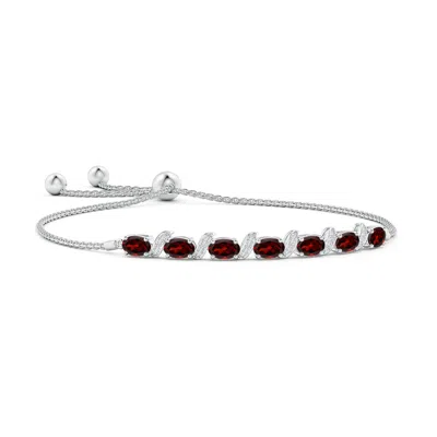 Angara Oval Garnet Bolo Bracelet With Pave-set Diamonds In Red