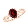Angara Oval Garnet Criss Cross Ring With Diamond Accents In Rose Gold/rich Red