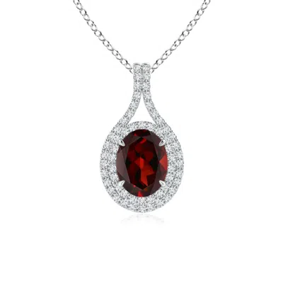 Angara Oval Garnet Double Halo Loop Pendant In Metallic