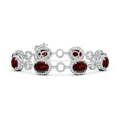 Angara Oval Garnet Halo Open Circle Link Bracelet In Metallic