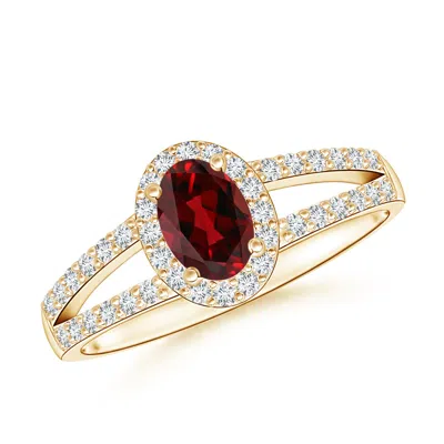Angara Oval Garnet Split Shank Halo Ring In Gold