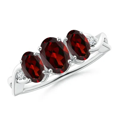 Angara Oval Garnet Three Stone Criss-cross Ring In Metallic
