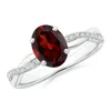 Angara Oval Garnet Twist Shank Ring With Diamonds In White Gold/medium Red