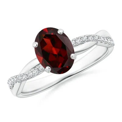 Angara Oval Garnet Twist Shank Ring With Diamonds In Metallic