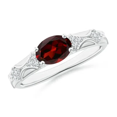 Angara Oval Garnet Vintage Style Ring With Diamond Accents