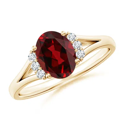 Angara Oval Garnet With Round Diamond Collar Solitaire Ring In Gold