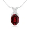 Angara Oval Garnet Xo Pendant With Diamonds In White Gold/rich Red