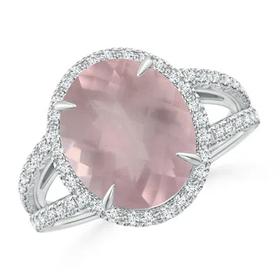 Angara Oval Gia Certified Rose Quartz Split Shank Ring With Halo In Purple