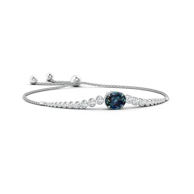 Angara Oval Lab-grown Alexandrite Bolo Bracelet With Bezel Diamonds In Blue