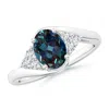 Angara Oval Lab-grown Alexandrite Bypass Ring With Trio Diamond Accents In White Gold/bluish Green Changing To Brownish Or Pinkish Purple