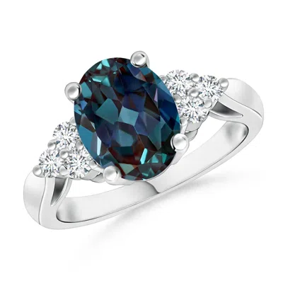 Angara Oval Lab-grown Alexandrite Cocktail Ring With Trio Diamond Accents In Metallic