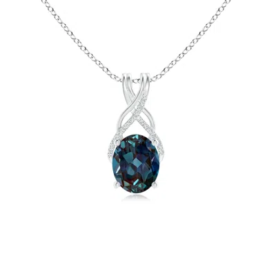 Angara Oval Lab-grown Alexandrite Criss Cross Pendant With Diamonds In Metallic