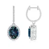 Angara Oval Lab-grown Alexandrite Dangle Earrings With Diamond Halo In White Gold/bluish Green Changing To Brownish Or Pinkish Purple