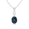 Angara Oval Lab-grown Alexandrite Dangle Pendant With Infinity Loop Bale In White Gold/bluish Green Changing To Brownish Or Pinkish Purple