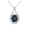 Angara Oval Lab-grown Alexandrite Double Halo Loop Pendant In White Gold/bluish Green Changing To Brownish Or Pinkish Purple