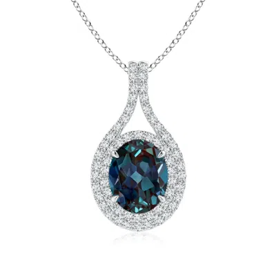 Angara Oval Lab-grown Alexandrite Double Halo Loop Pendant In Metallic