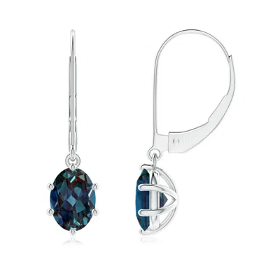 Angara Oval Lab-grown Alexandrite Leverback Drop Earrings In Metallic