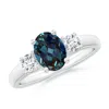 Angara Oval Lab-grown Alexandrite Ring With Diamond Accents In White Gold/bluish Green Changing To Brownish Or Pinkish Purple
