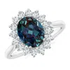 Angara Oval Lab-grown Alexandrite Ring With Floral Diamond Halo In White Gold/bluish Green Changing To Brownish Or Pinkish Purple