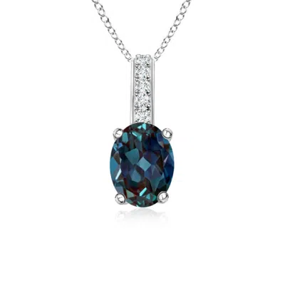 Angara Oval Lab-grown Alexandrite Solitaire Pendant With Diamond Bale In Metallic