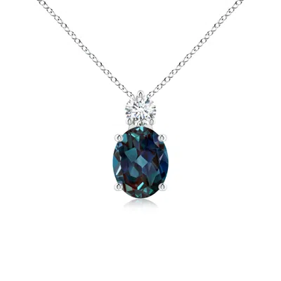 Angara Oval Lab-grown Alexandrite Solitaire Pendant With Diamond In Blue