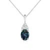 Angara Oval Lab-grown Alexandrite Solitaire Pendant With Trio Diamond In White Gold/bluish Green Changing To Brownish Or Pinkish Purple