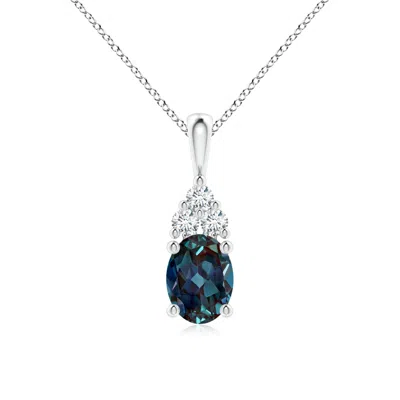 Angara Oval Lab-grown Alexandrite Solitaire Pendant With Trio Diamond In Metallic