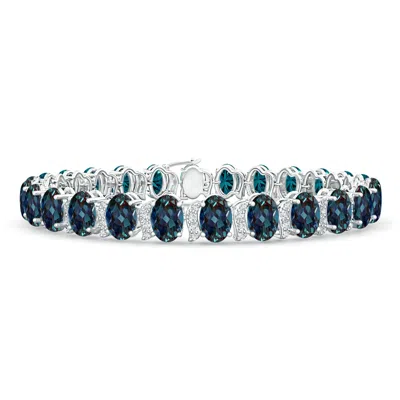 Angara Oval Lab-grown Alexandrite Stackable Bracelet With Swirl Diamond Links In Blue