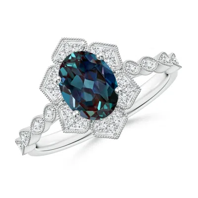 Angara Oval Lab-grown Alexandrite Trillium Floral Shank Ring In Metallic