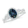 Angara Oval Lab-grown Alexandrite Twisted Vine Ring With Diamond Halo In White Gold/bluish Green Changing To Brownish Or Pinkish Purple