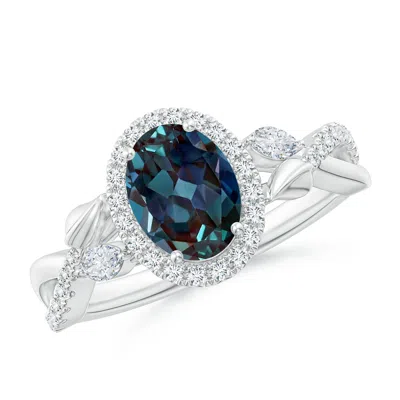 Angara Oval Lab-grown Alexandrite Twisted Vine Ring With Diamond Halo In Metallic
