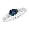 Angara Oval Lab-grown Alexandrite Vintage Style Ring With Diamond Accents In White Gold/bluish Green Changing To Brownish Or Pinkish Purple