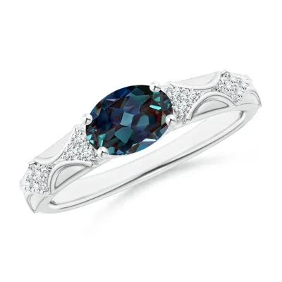 Angara Oval Lab-grown Alexandrite Vintage Style Ring With Diamond Accents In Metallic