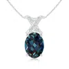 Angara Oval Lab-grown Alexandrite Xo Pendant With Diamonds In White Gold/bluish Green Changing To Brownish Or Pinkish Purple