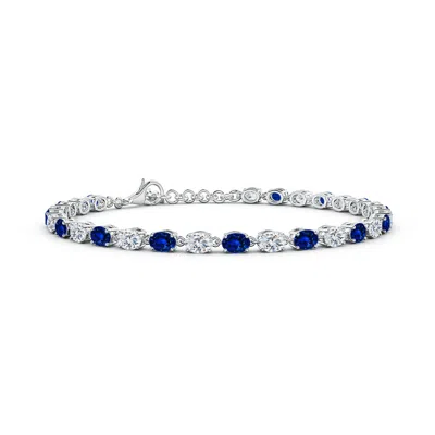 Angara Oval Lab-grown Blue Sapphire And Diamond Tennis Link Bracelet